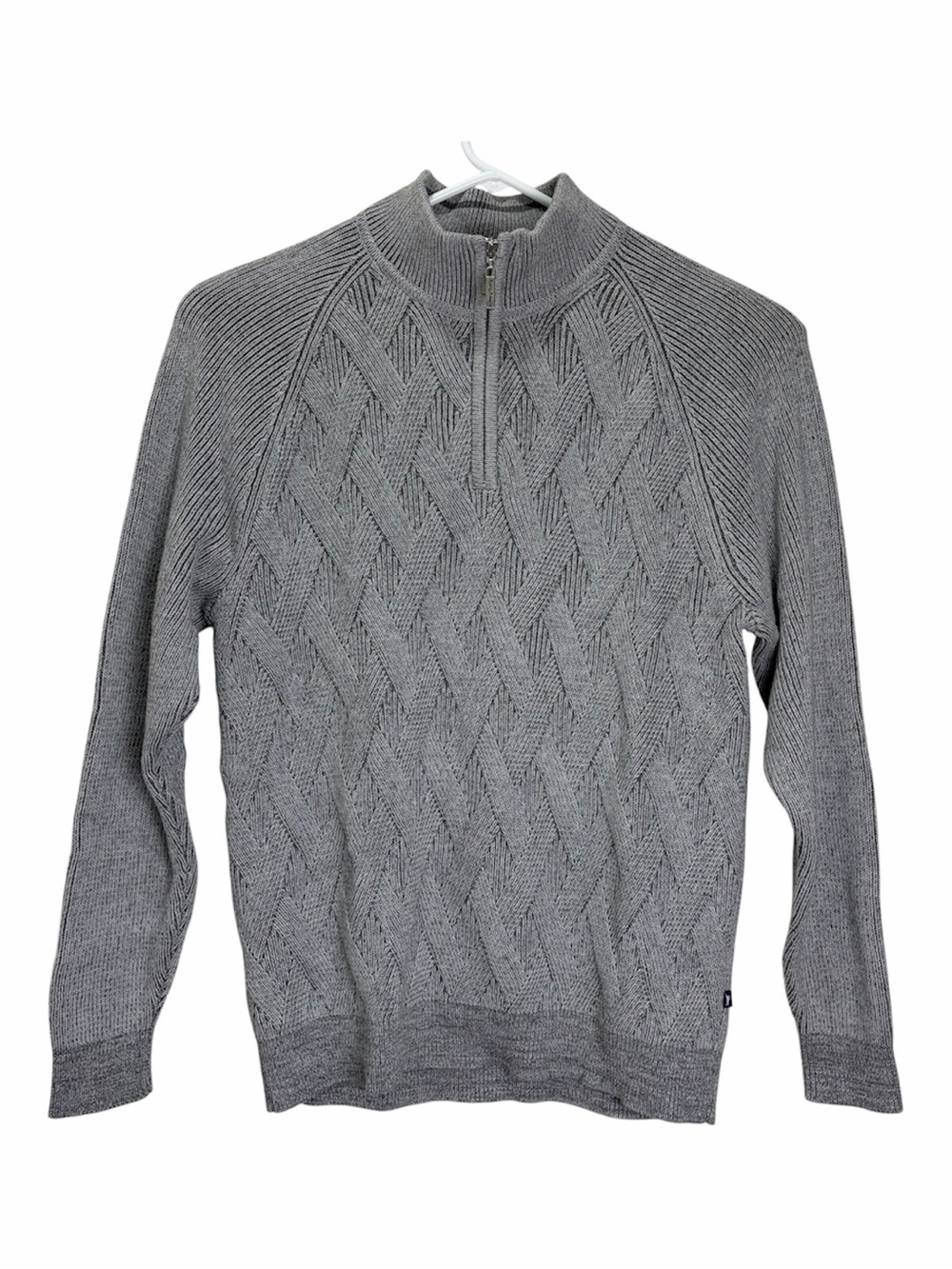 Tommy Bahama Mens Sweater M Gray Cotton Diamond Knit Quarter 1/4 Zip Pullover